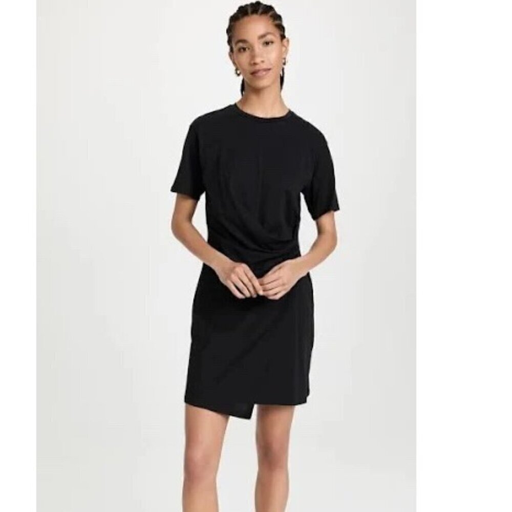 Theory t-shirt dress cotton black ruched waist crewneck small